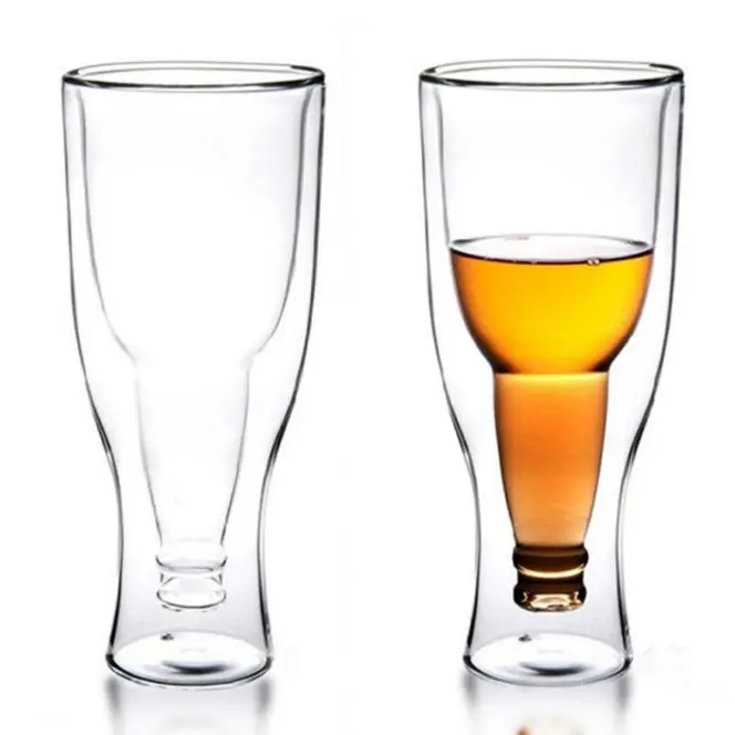 Handmade 12 ounce Double Walled Drinking Glasses Beer Mug Beer Glass made of Borosilicate Glass