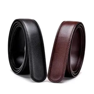 Custom Popular Double Black and Brown Stitcthing Leather Belt Strap