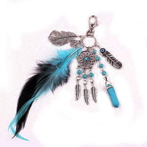 Wholesale Boho Glass Charm and Feather Keychain Customized Bags