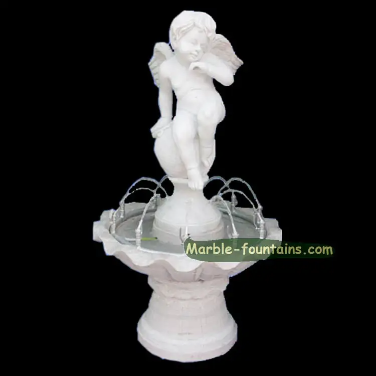 Белая мраморная статуя Cherub с маленьким ангелом, фонтан для воды в помещении