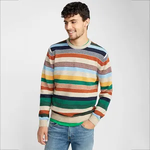 OEM Bulk Knitted Custom Men's 100% lambswool knitted Striped Sweater