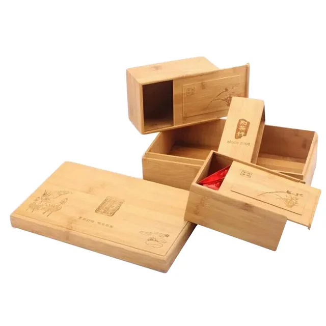 Caja de regalo de bambú apilable personalizada, caja de almacenamiento de madera para botellas de vino