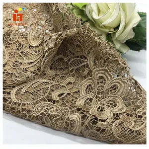 HLPC354 Champagne Indian Embroidered Chemical Hydrotropic Embroidery Lace Fabric For women dress