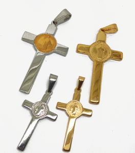 Olivia Aksesori Pria 2017 Mode Perak dan Emas Stainless Steel St Benedict Crucifix Liontin - Product Image 3
