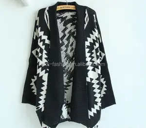 Terbaru Musim Gugur Musim Dingin Berat Poncho Aztec Rajutan Wanita Sweater Kardigan