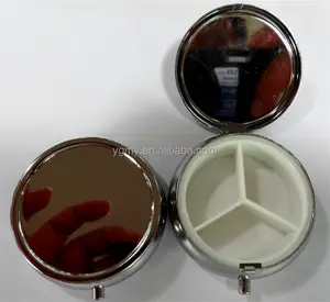 70 MM Kotak Penyimpanan Logam kotak Pill Kosong dengan Compact Mirror DIY Medicine Organizer kontainer Perak