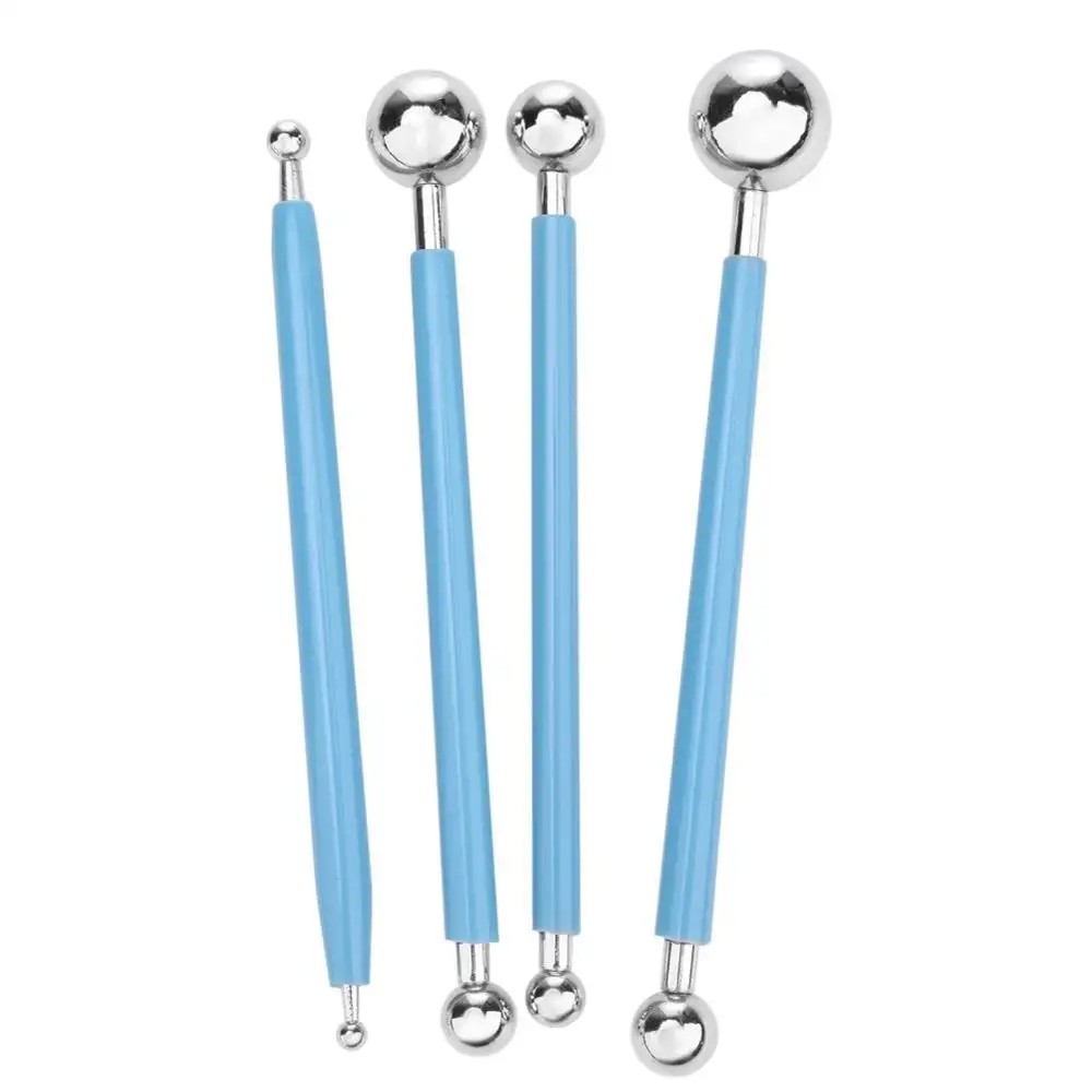 Ferramentas de bolo cozimento de aço inoxidável, 4 pçs/set diy, cabeça dupla, caneta, ferramentas para fondant, ferramenta de modelagem de bolo