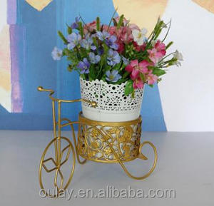 Golden <strong>bicycle</strong> <strong>flower</strong> pots <strong>stand</strong> metal outdoor garden outdoor decoration and home decoration iron Oulay - Product Image 2
