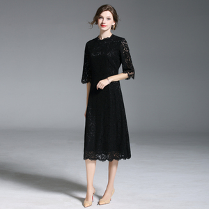 Negro manga larga señoras maduras vestido - Product Image 6