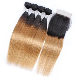 Top Unprocessed Silky And Smooth Ombre Hair Extensions 1b 27 Straight Raw Indian Hair