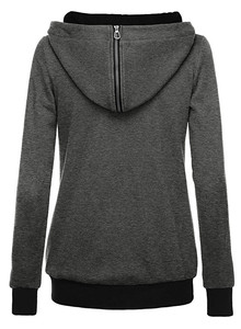 Women's Oblique Full Zip-up Casual <strong>Hoodie</strong> Jacket Coat Asymmetric Neoprene <strong>Hoodie</strong> 77% <strong>Polyester</strong>/23% Cotton - Product Image 3