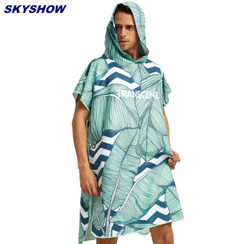 Банный халат для взрослых из микрофибры с вышивкой, банное полотенце, пончо с капюшоном