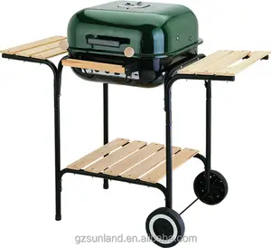 18'' /22'' garden hamburger shape rectangle rotating bbq cart trolley charcoal grill for party