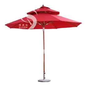 Round Shape Double Top 38mm Pully System Wooden Portable Parasol