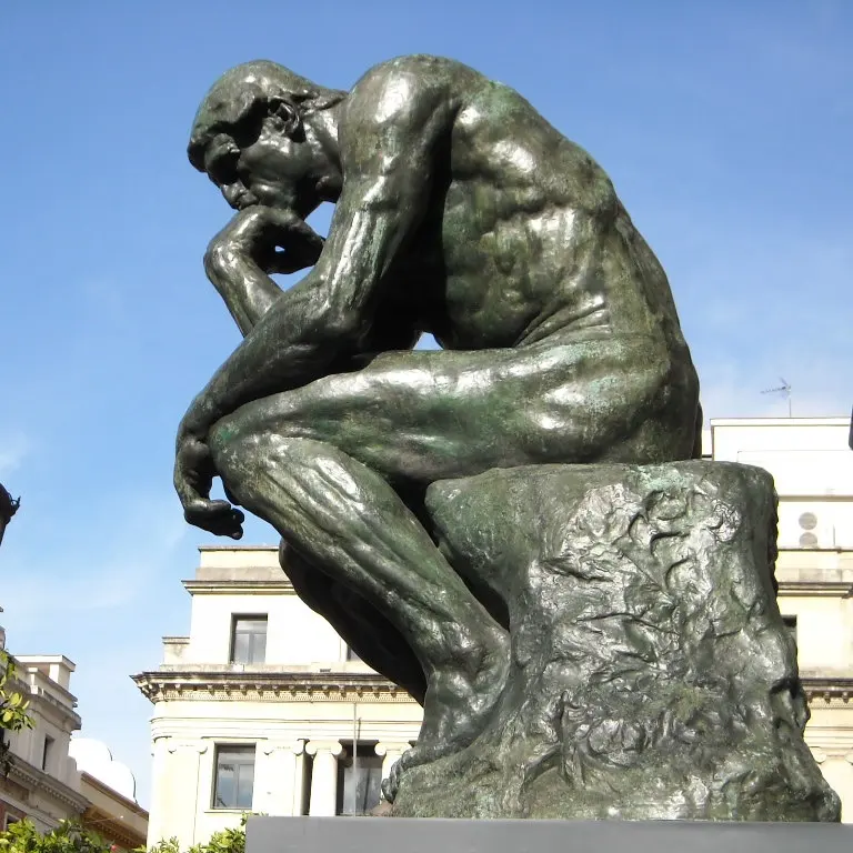 Знаменитая Бронзовая статуя Rodin для работы, сидящая фигурка в натуральную величину, Мужская скульптура