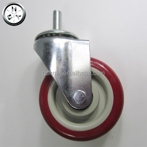 Roulettes de meubles en acier avec tige filetée M12, 100 mm, roulettes à billes en PVC rouge, design moderne, option de frein, utilisation en cuisine - Product Image 3