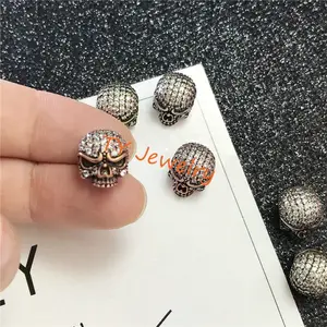 Popular silver bronze gunmetal CZ micro pave skull head beads for jewelry ds for jewelry