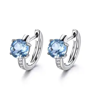 RINNTIN VSE02 Women Aretes jewelry 925 Sterling Silver Small Topaz Earrings Hoop