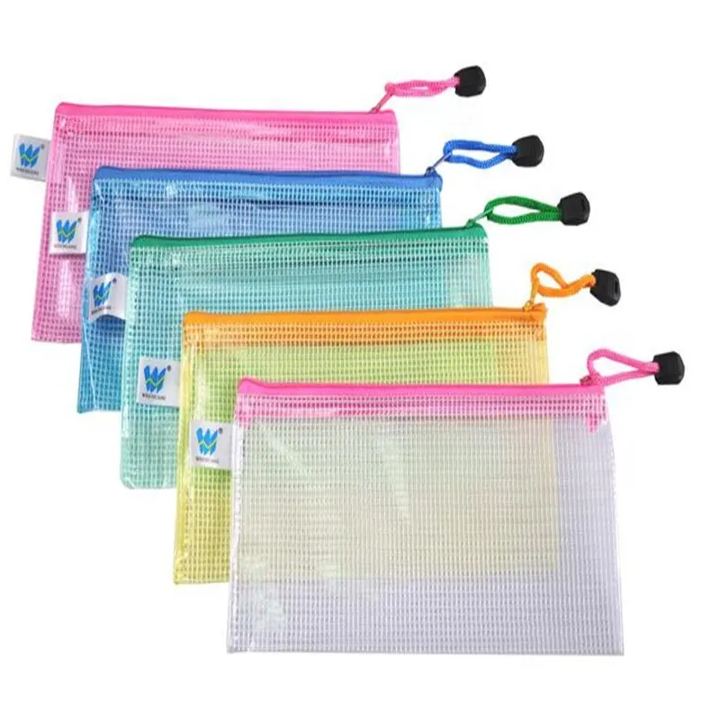 Trasparente della maglia del pvc cassa di matita a2 a3 a4 zip serratura sacchetto di file sacchetto del documento sacchetto di scuola forniture per ufficio di cancelleria