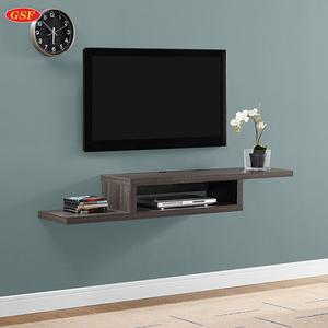 Soporte de pared flotante asimétrico estante de tv montado en estante de tv consola de madera con estante de tv de nogal columpio - Product Image 3