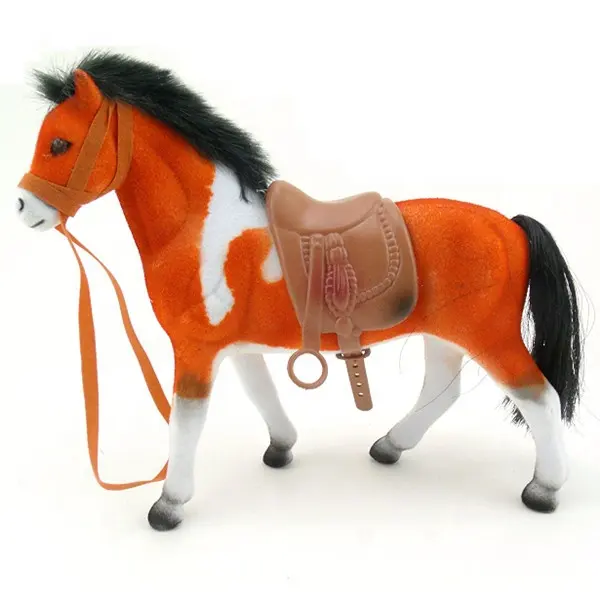 Caballos de carreras de plástico, juguete de animales, figura de caballo flocado