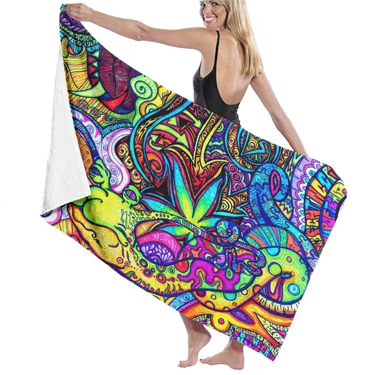 Custom Soft Oversized Extra Large Trippy Sublimation Colorful Sublimated Print Microfibre Beach Towel