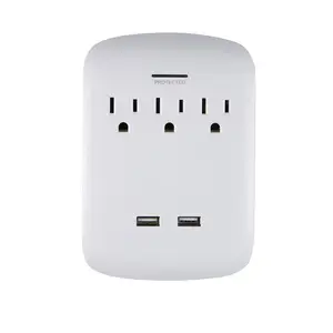 3 Outlet Surge Protector Tap with USB Charging, Space Saving Design, Protection Indicator LED Light, Sleek Gray & White Finish