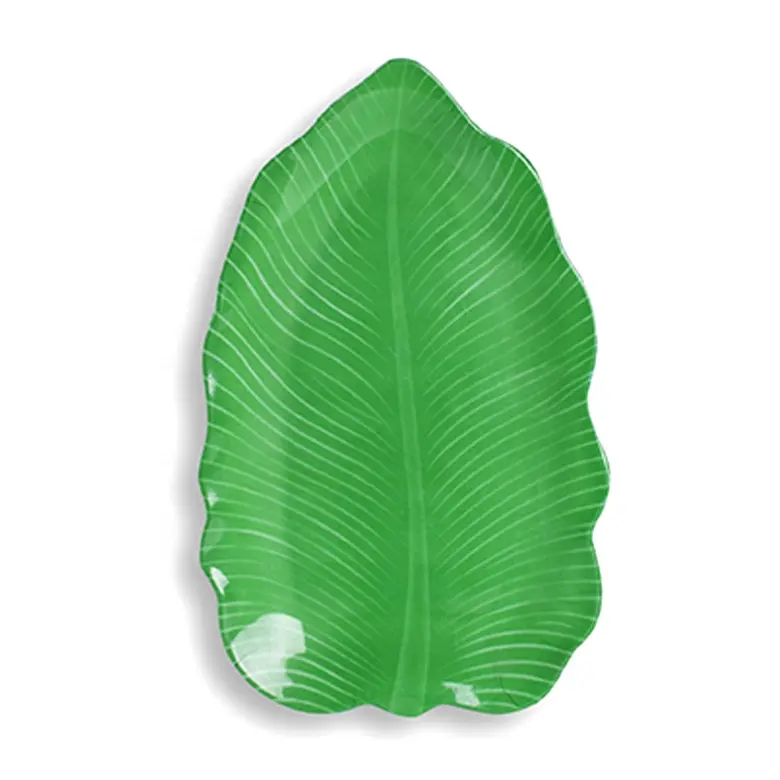 Eco friendly new product idea catering serving dishes OEM restaurant home plastic dishes green banana leaf plates melamine