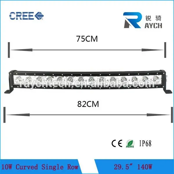 14pcs*10w( kr ee led) 29.5" 140W offroad cr ee led ışık çubuğu tek sıralı kavisli led ışık bar kamyon