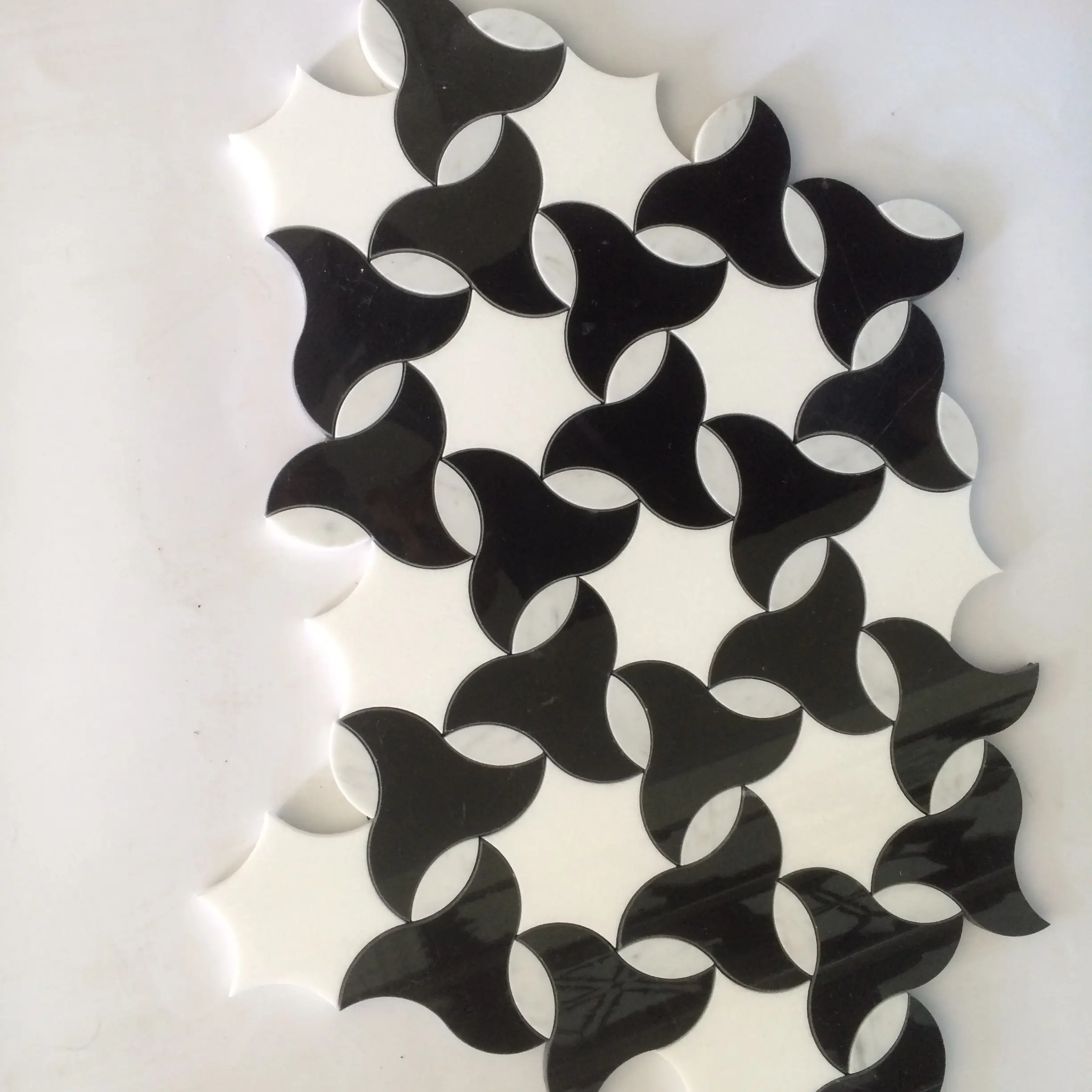 Thassos blanc et noir nero marquina, marbre motif de fleurs mosaïque tuile