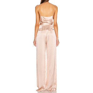 De satén sin mangas cintura corbata Oficina casual mujer <span class=keywords><strong>mono</strong></span> de una sola pieza con pantalones largos - Product Image 2
