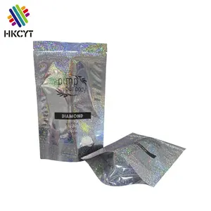 Tas Kantung Berdiri Kosmetik Laser Hologram Glitter, Tas Scrub Badan Kopi