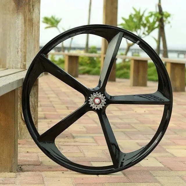 Diskon Besar MAGNESIUM 5 SPOKE FIXIE GEAR dan Kecepatan Tunggal dengan FLIP FLOP HUB Pelek Roda Sepeda 700C