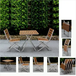 Offre Spéciale de jardin d'extérieur/table et chaises de salle à manger en bois de teck/table et chaises pliantes de bistro pour patio