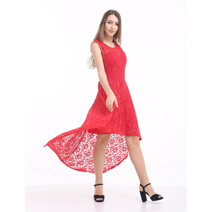 YILEYA Produce estate di alta qualità corti abiti senza maniche + profondo girocollo abiti di pizzo di colore rosso - Product Image 1