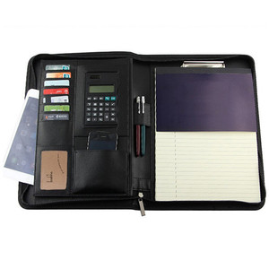 Carpeta de Conferencia de Cuero PU Negra al por Mayor, Portafolio de Negocios, Bolsas para Documentos, Maletín con Calculadora y Bloc de Notas - Product Image 1