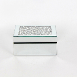 Boîte à bijoux de luxe en argent cristal diamant décor une couche velours à l'intérieur avec miroir en verre pour stockage ou mariage cadeau de mariage - Product Image 2