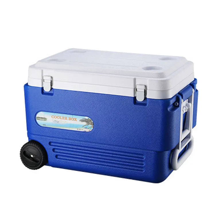 Caja de hielo de 60L con ruedas, cofre grande para almacenamiento de pesca, contenedor de aislamiento de PU
