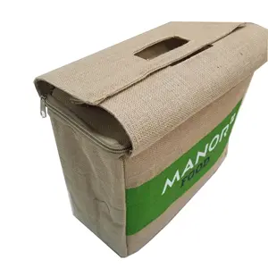 Grands sacs d'épicerie isolés en jute avec fermeture à glissière, couvercle supérieur, fourre-tout isotherme, logo personnalisé, poinçon d'emballage en coton