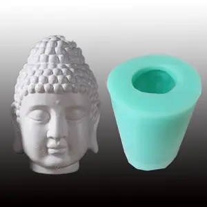 Olla de almacenamiento de Cabeza de Buda, molde de silicona, estatua de Buda de hormigón, para cemento artesanal