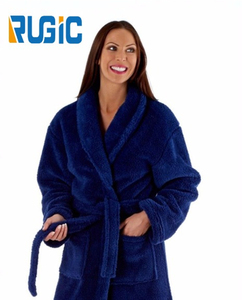 Peignoir d'hiver pour <span class=keywords><strong>femme</strong></span> en <span class=keywords><strong>polaire</strong></span> thermique 100% polyester, longueur genou, bleu marine, rouge, violet, corail - Product Image 1