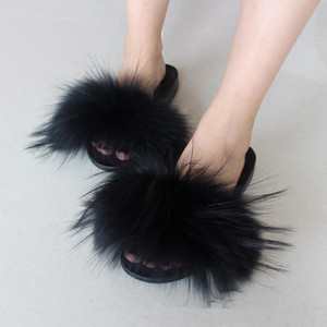 Fury pantofole da donna nuove grandi diapositive in vera pelliccia di procione per le donne - Product Image 3