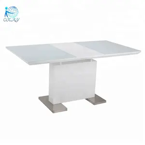 לבן זכוכית mdf נירוסטה בסיס הארכת אוכל שולחן סלון שולחן