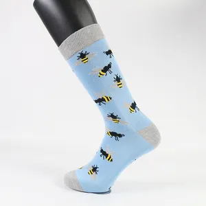 Di alta Qualità Felice Colorato Animale Ape Modello di Bambù Vestito Blu Crew Socks