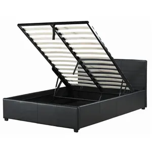 Queen size leather storage bed with gas lift