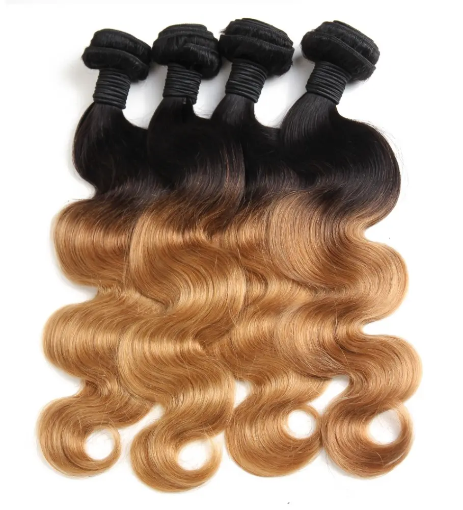 Grade 8A Brazilian Virgin Hair Body Wave Two Tone Ombre Hair Extensions #1b/27 blonde ombre hair