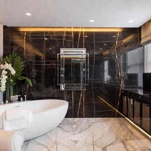 Pierre naturelle en marbre noir avec texture de ligne dorée pour sol mural de salle de bain de luxe - Product Image 1