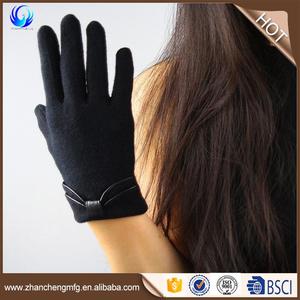 100% <span class=keywords><strong>Gants</strong></span> en laine pour femmes Faux cuir garniture nœuds tricot noir <span class=keywords><strong>marron</strong></span> gris camée - Product Image 2