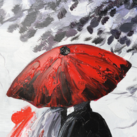 Peinture à l'huile abstraite moderne peinte à la main, couple romantique avec parapluie rouge, art mural sur toile pour le salon, décoration de la maison
