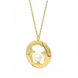 מכירה לוהטת פופולרי אופנה נירוסטה זהב דוב פדנט פרל תכשיטי שרשרת